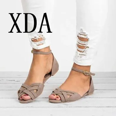 XDA/новые женские босоножки Летние удобные туфли на плоской подошве с открытым