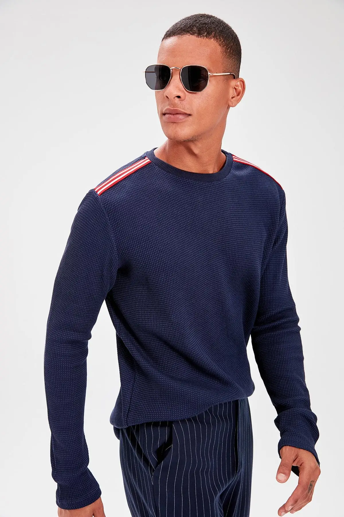 Trendyol темно-синий мужской с длинным рукавом Велоспорт шеи ленты ДЕТАЛЬ НОВЫЙ