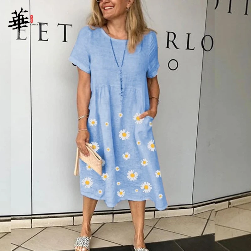 Женское винтажное платье с короткими рукавами и карманом синего цвета