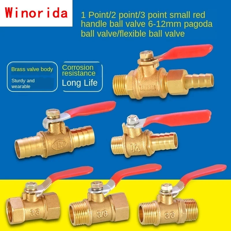 

Red Handle Small Ball Valve Copper Thickened Pagoda Intubation 1/8IN 1/4IN Inner Wire Outer Teeth Switch Straight Valve