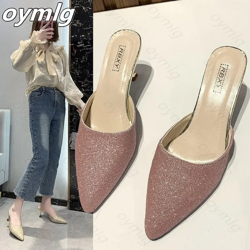 Шлепанцы без задника с открытыми пальцами Женские туфли пяток на высоких