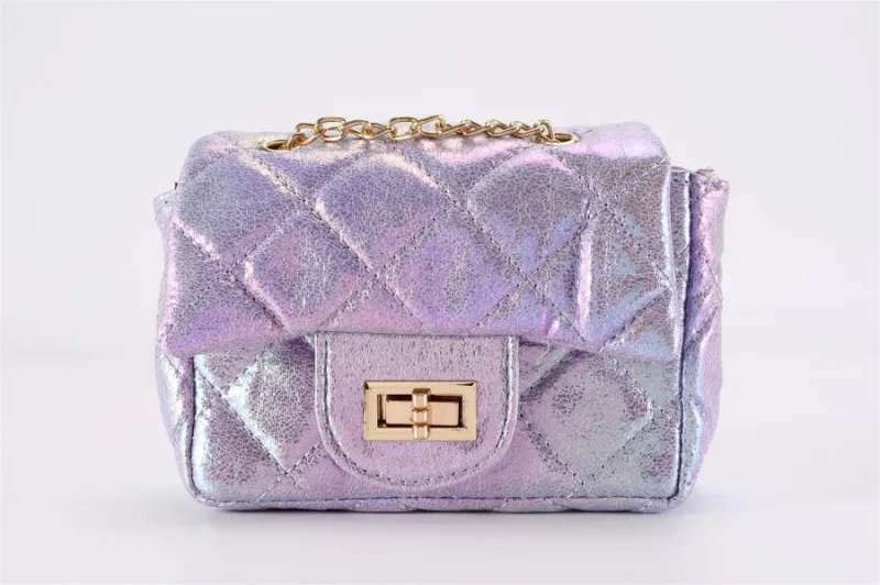 purple KAFVNIE Детская сумка для девочек, сумка на плечо, модные переливающиеся цветные мини детские сумки для девочек, детские подарочные сумки для вечеринок - Цвет: purple