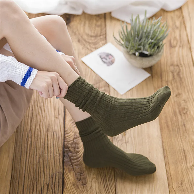 

2021 New Loose Socks Women 200 Needles Cotton Knitting Rib Solid Colors 14 Kinds of 4 Seasons Basic Daily Women Socks Stockings