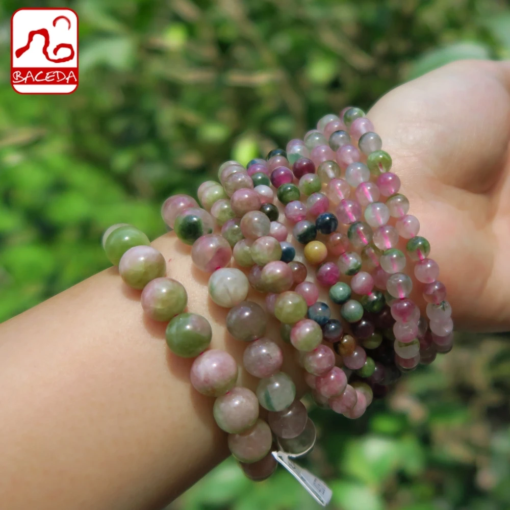 

Baceda exorcising evil spirits Natural Crystal Watermelon Tourmaline Bracelet Women's Bracelet Single Lap and Three Laps Box