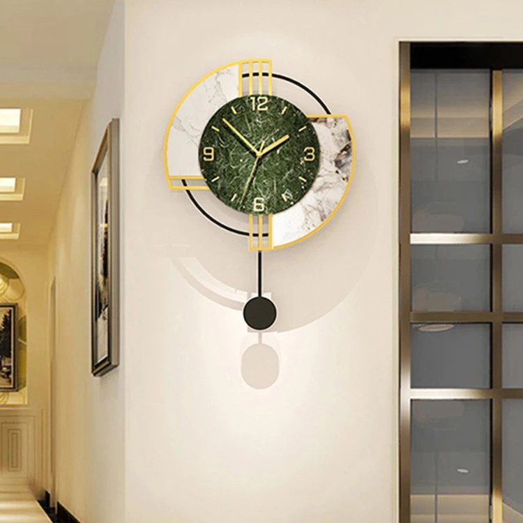 

Marble Modern Wall Clock Art Large Pendulum Nordic Metal Wall Clock Luxury Creative Reloj Pared Grande Living Decor DE50ZB