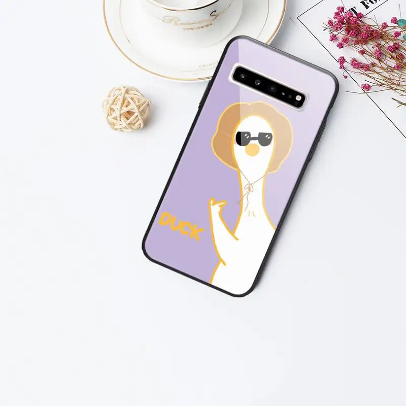 

funny duck leather Phone Case For Galaxy Tempered Glass Cases Apply To S10 S9 S8 S7 S6edge Plus TPU Cover