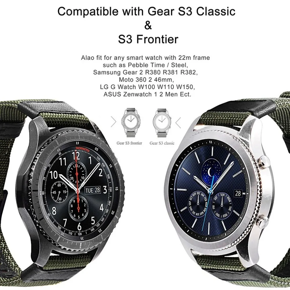 Для gear S3 S2 Frontier/Classic Galaxy Watch 46 мм 42 мм полосы 20/22 мм быстросъемный нейлоновый с кожаным спортивным ремешком на запястье
