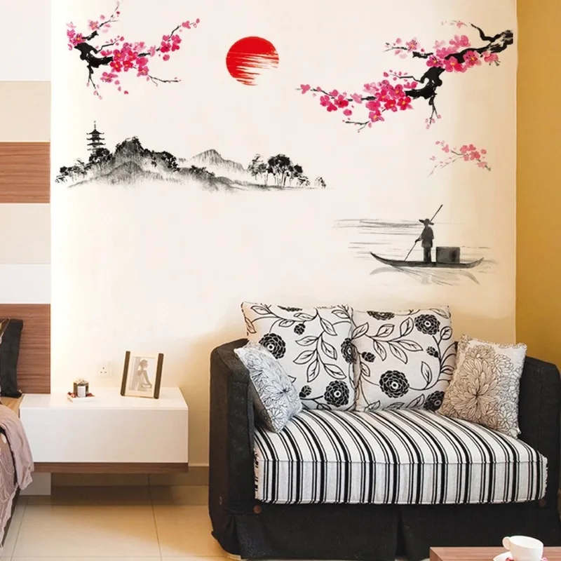 

Chinese Style Plum Blossom Wall Sticker Flowers Home Decor for Living Room Bedroom TV Backdrop Art Decals Self Adhesive Poster