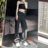 2021 new sexy style spring and summer new womens solid color loose high waist fashion design sense casual straight leg pants