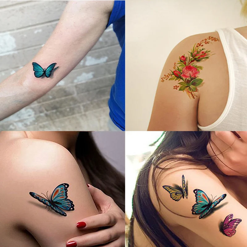 Best Temp Body Art Temporary Tattoos Set 3D Fake Tattoo Adult Kids Butterfly Flower Waterproof Sticker QQ99 | Красота и здоровье