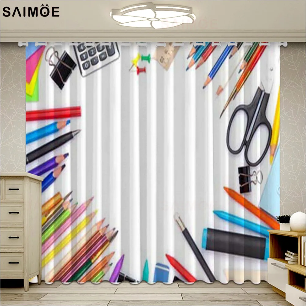

Занавески с мультяшным цветным карандашом, милые занавески для детской, гостиной, спальни, затемняющие шторы для окон