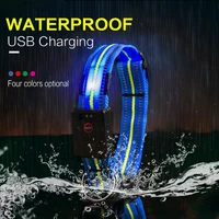 waterproof reflective dog collar led usb rechargeable adjustable nylon glowing collar for dogs collar luminous led night safety