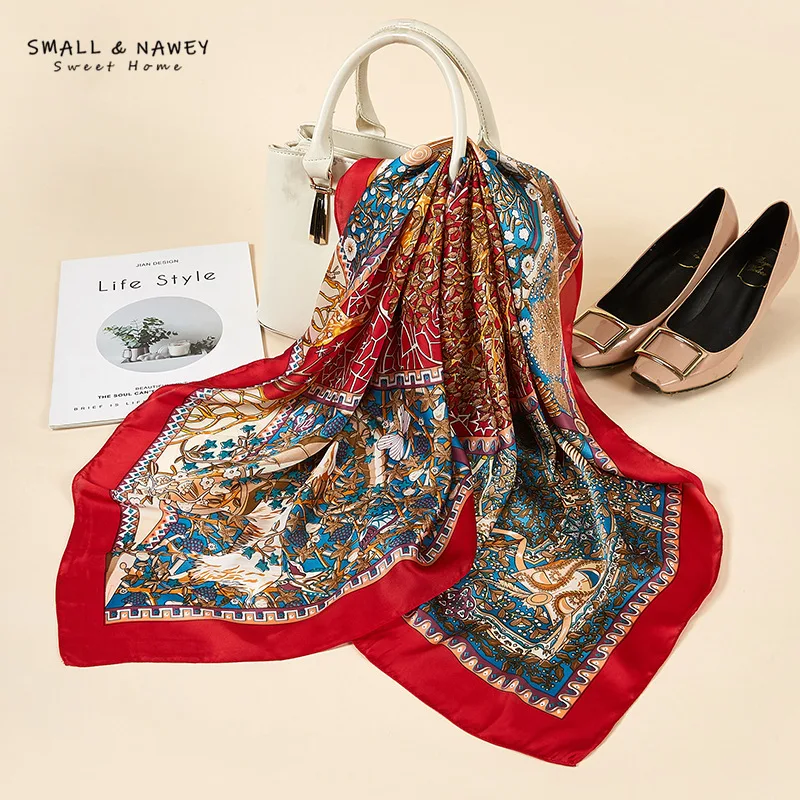 

90*90CM 2020 New National Style Retro Totem Square Scarf Scarf Bohemia Printed Scarf Shawl Headscarf