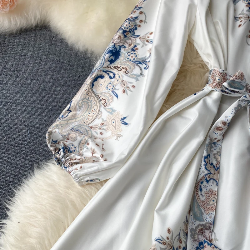 

ZOSOL Court Style Dress Women's Spring 2020 New Style Vintage Printed Puff Sleeve Dress