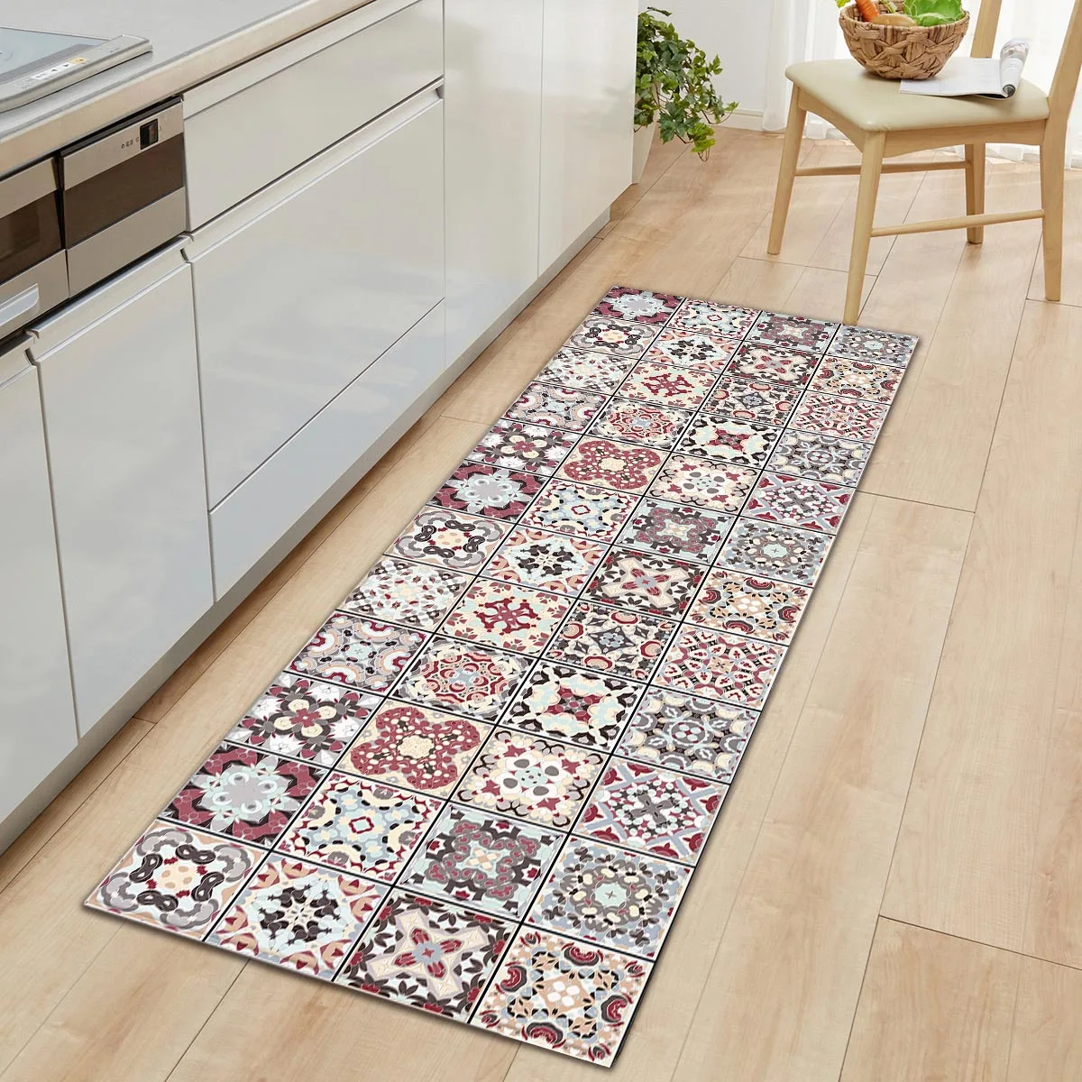 

Tiles Pattern Kitchen Mat Carpet Boho Flannel Anti-slip Door Entrance Mat Soft Rugs Mats for Living Room Bedroom Bathroom