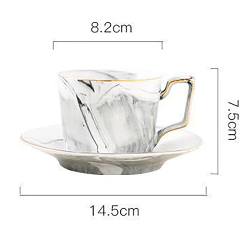 Керамическая кофейная чашка с мраморным узором скандинавского цвета и блюдце