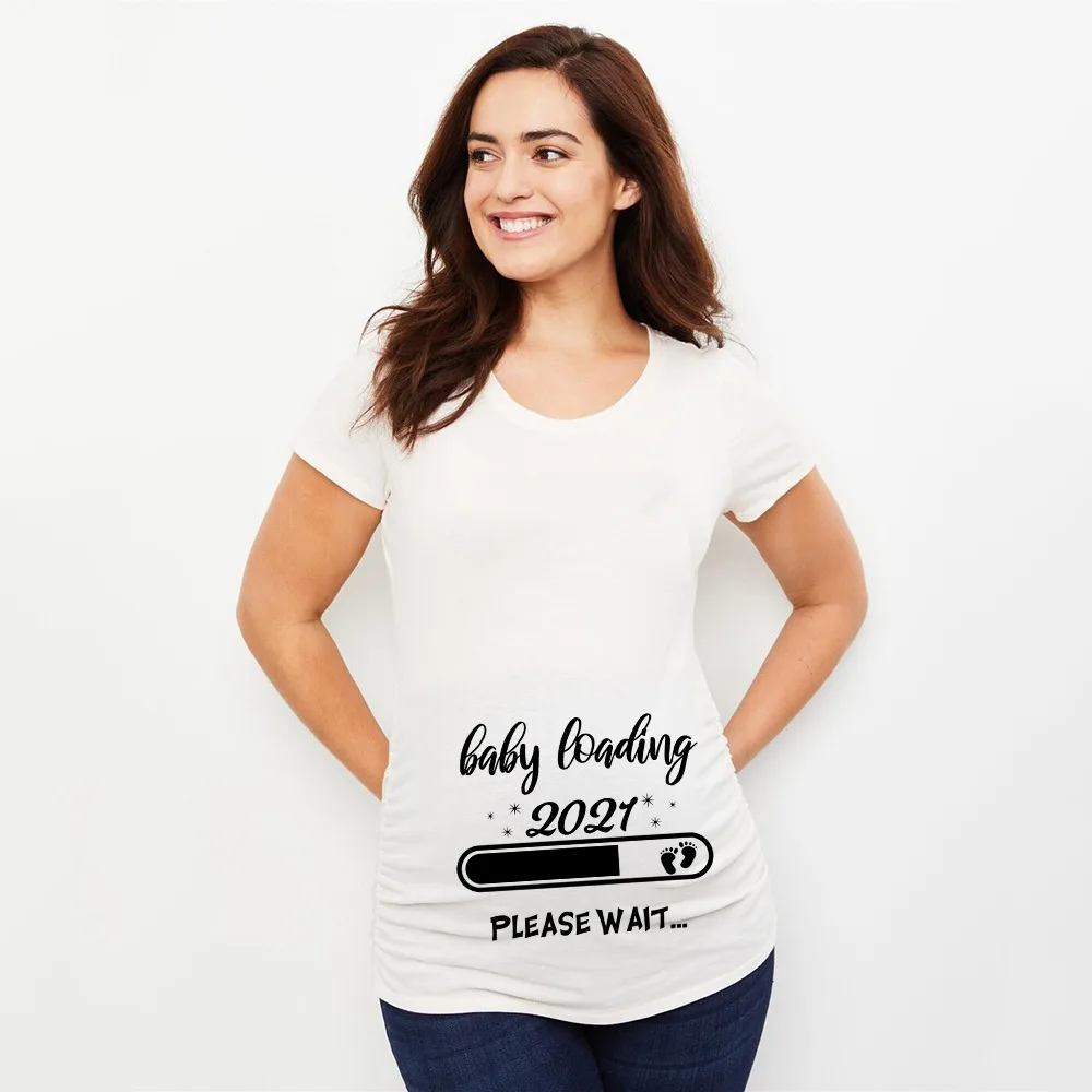 

Baby Loading 2021 Women Printed Pregnant T Shirt Girl Maternity Short Sleeve Pregnancy Announcement Shirt New Mom Clothes