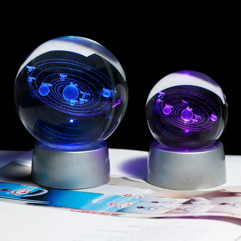 С украшением в виде кристаллов на солнечных батареях Системы шар-фигурка с заряжаемый Красочный светодиодный база Стекло планет мяч вечерние свадебные сувениры подарок для астрофиле