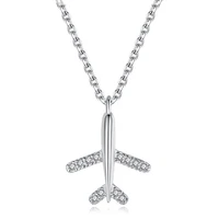 simple aircraft airplane cubic zirconia silver color pendant necklace for women clavicle chain korean jewelry