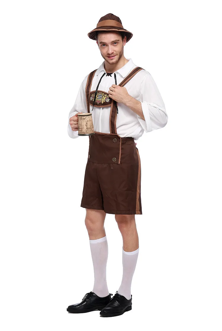 

3 Pcs/Set Mens German Bavarian Oktoberfest Costume Set For Halloween Dress Up Party And Beer Festival (Hat&Shirt&Bib Short