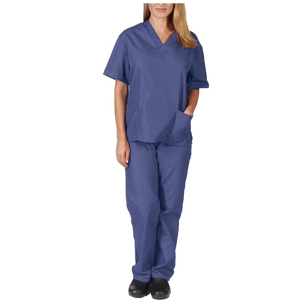 Men Women Short Sleeve V-neck Tops+pants Nursing Working Uniform Set Suit Nurse hot |