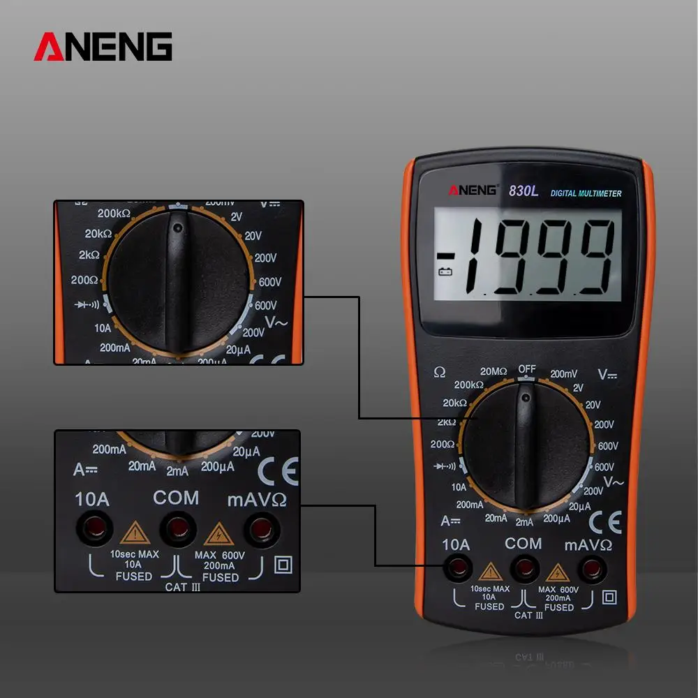 ANENG 830L мини пальмовый Цифровой мультиметр 2000 Counsts ручной диапазон сопротивления