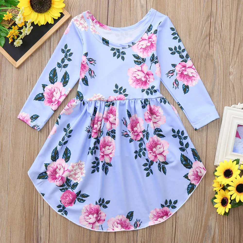 Платье для маленьких девочек топы с длинными рукавами и цветочным принтом