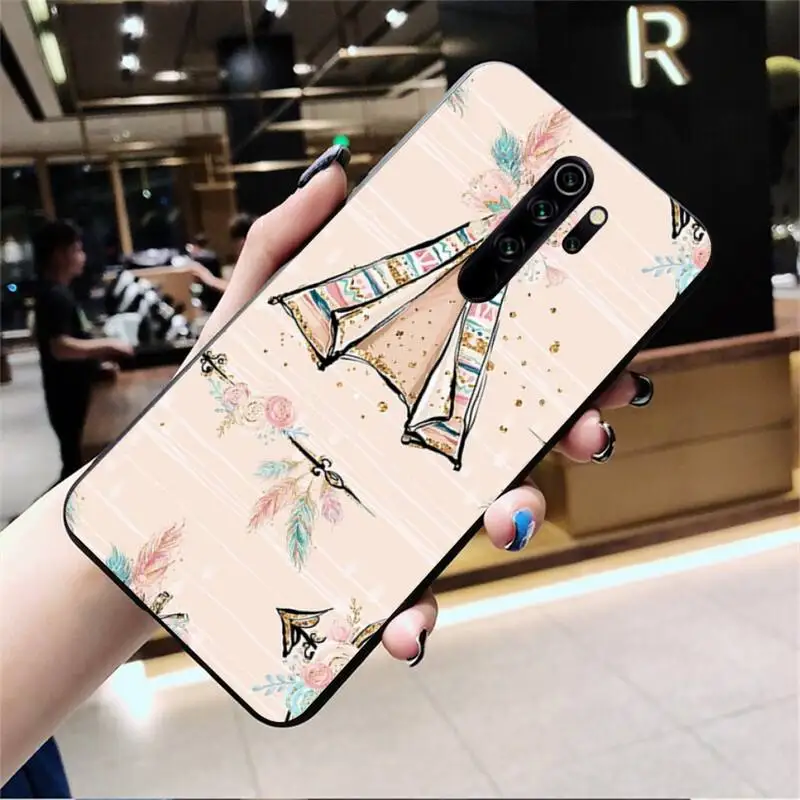 Фото Boho Western Teepee Arrows Feathers Silicone Black Phone Case for Redmi Note 9 8 8T 8A 7 6 6A Go Pro Max K20 Мобильные телефоны и Boho Western Teepee Arrows Feathers Silicone Black Phone Case for Redmi Note 9 8 8T 8A 7 6 6A Go Pro Max K20 Мобильные телефоны и