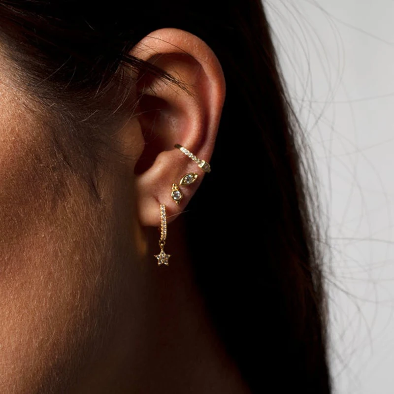 

AIDE INS U-shaped Zircon Stars Hoop Earrings 925 Sterling Silver Earrings For Women Silver Jewelry Earring Aretes De Mujer