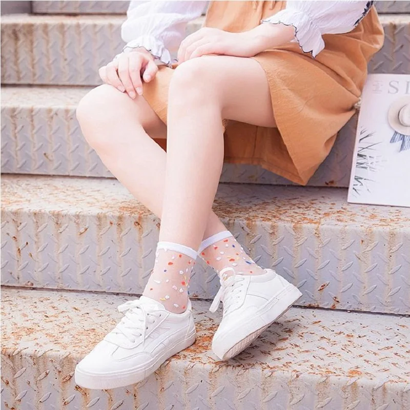 20 PCS = 10 pairs fashion women's socks spring and summer transparent thin  polka dots