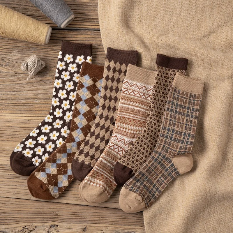 

Retro Winter Socks Women Flower Printed High Quality Long Cotton Socks Cute Korean Girl Style Streetwear Fashion Vrouw Socken