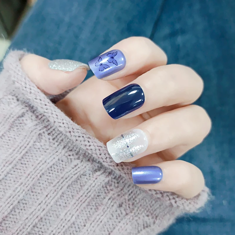 

24 шт., накладные ногти для маникюра, с блестками