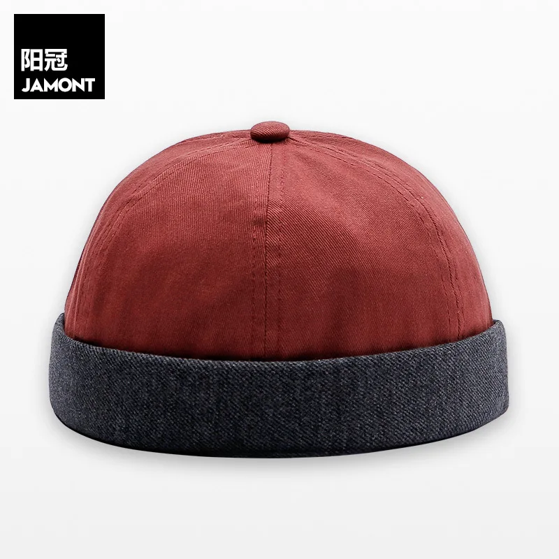 red Мужская Осенняя хлопковая кепка Skullies в стиле ретро, уникальная уличная шапка Docker, многоцелевая шапка Miki Beanie - Цвет: red