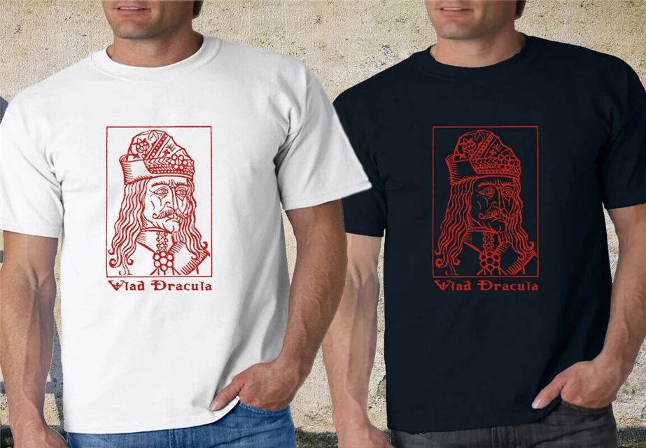 Новая черная и белая мужская футболка с логотипом Дракулы Влада Цепеша забавная