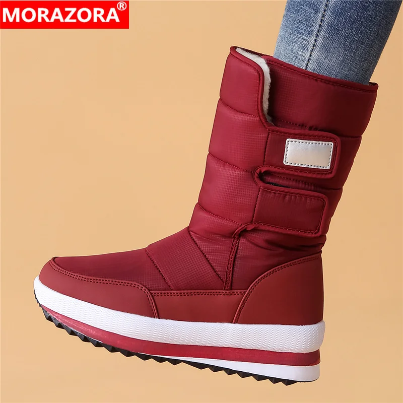 Женские сапоги на толстом меху MORAZORA черные до середины икры платформе из хлопка