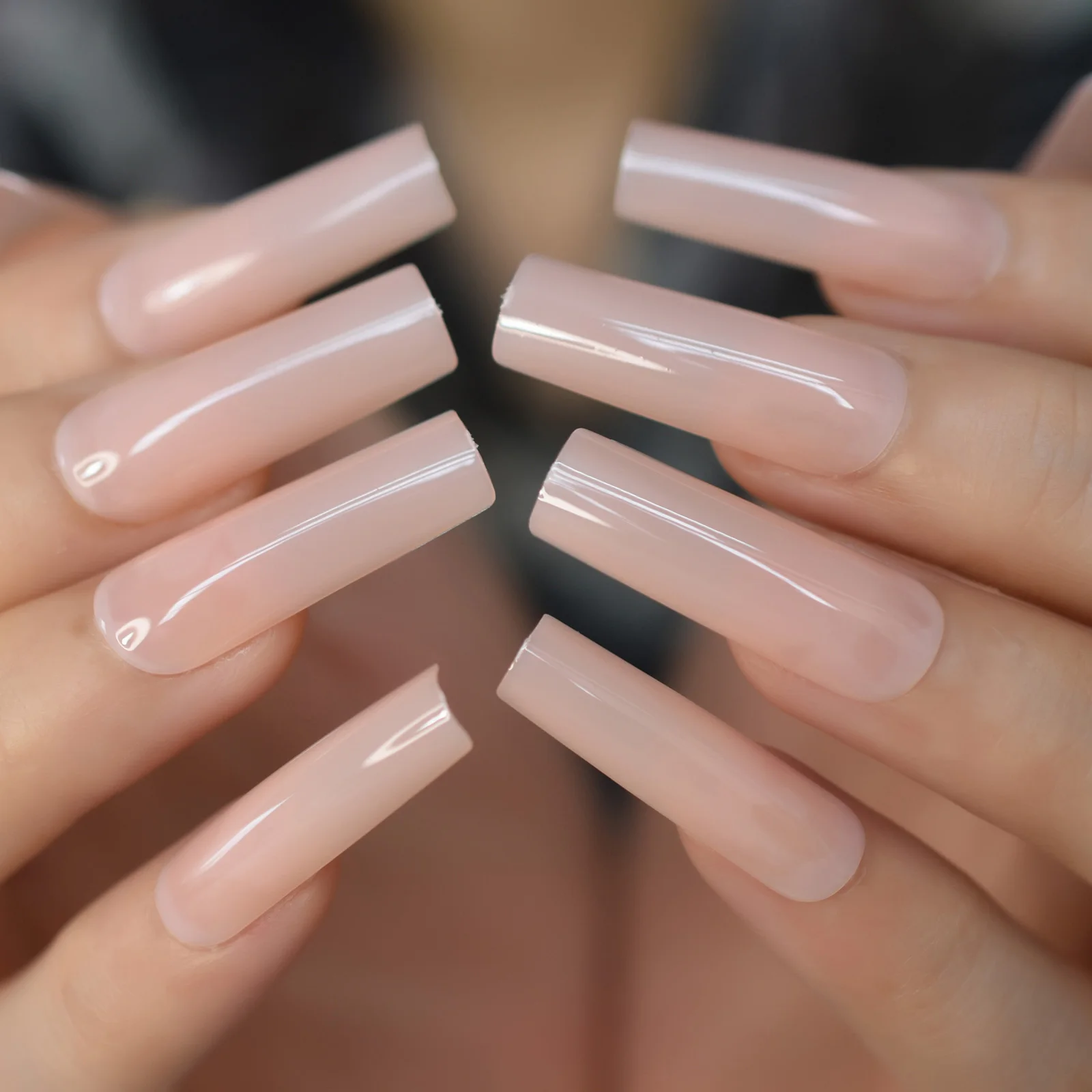 Glossy Pink Nude Fake Nails Extremely Long Square Acrylic Press On Nails Full Cover Gel Nail Art Tools