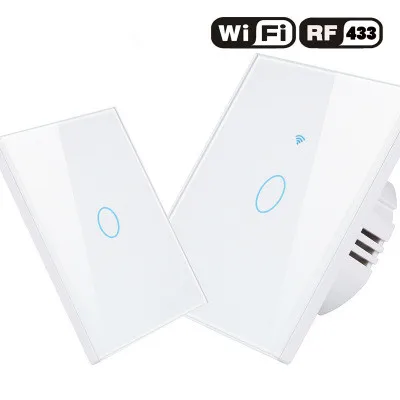 

WiFi Smart Glass Panel Switch Tuya App Remote Control Work With Alexa Echo Google Home RF433 EU Type White Touch 1/2/3 Gang