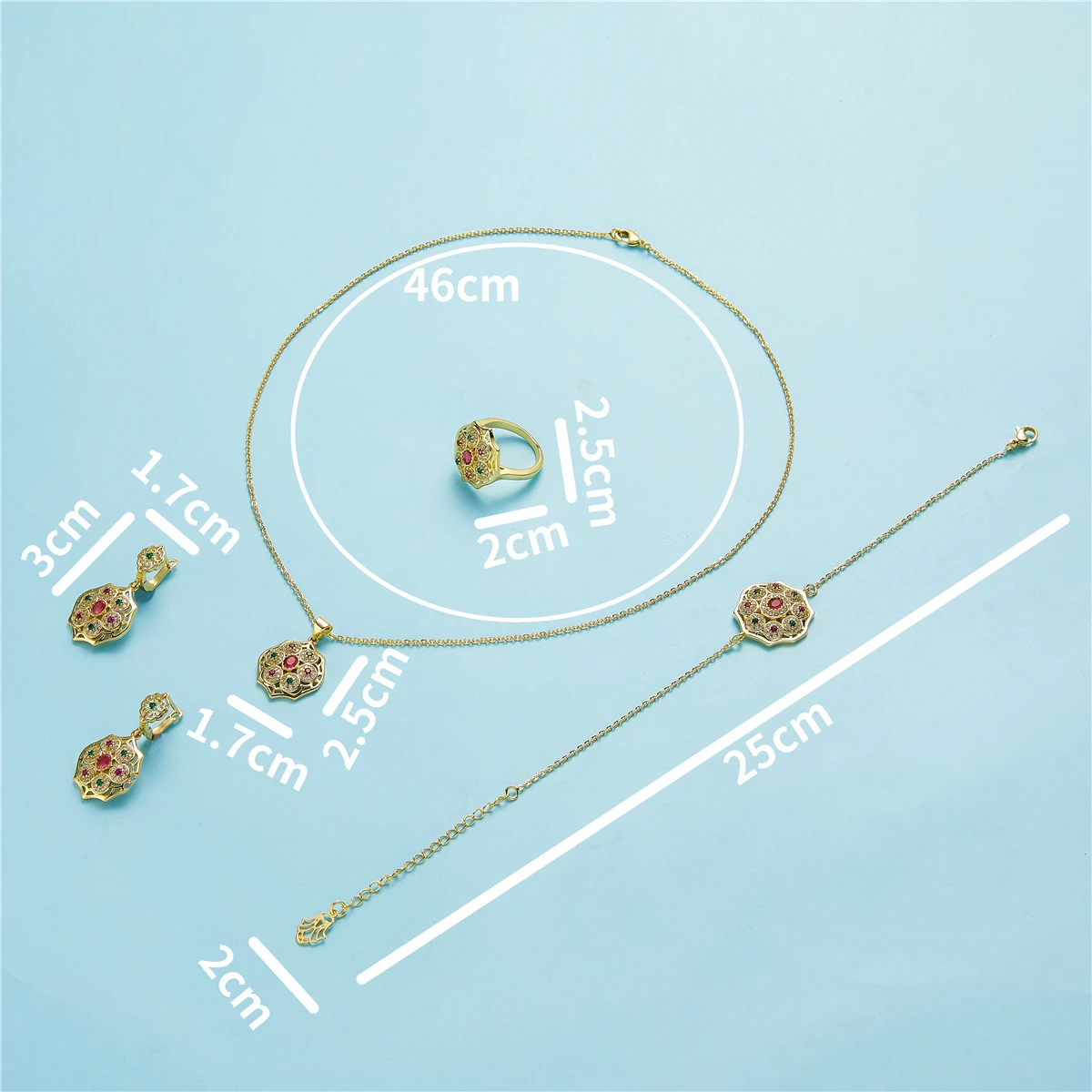 Комплект свадебных ювелирных украшений из красного и зеленого камня|Ювелирные