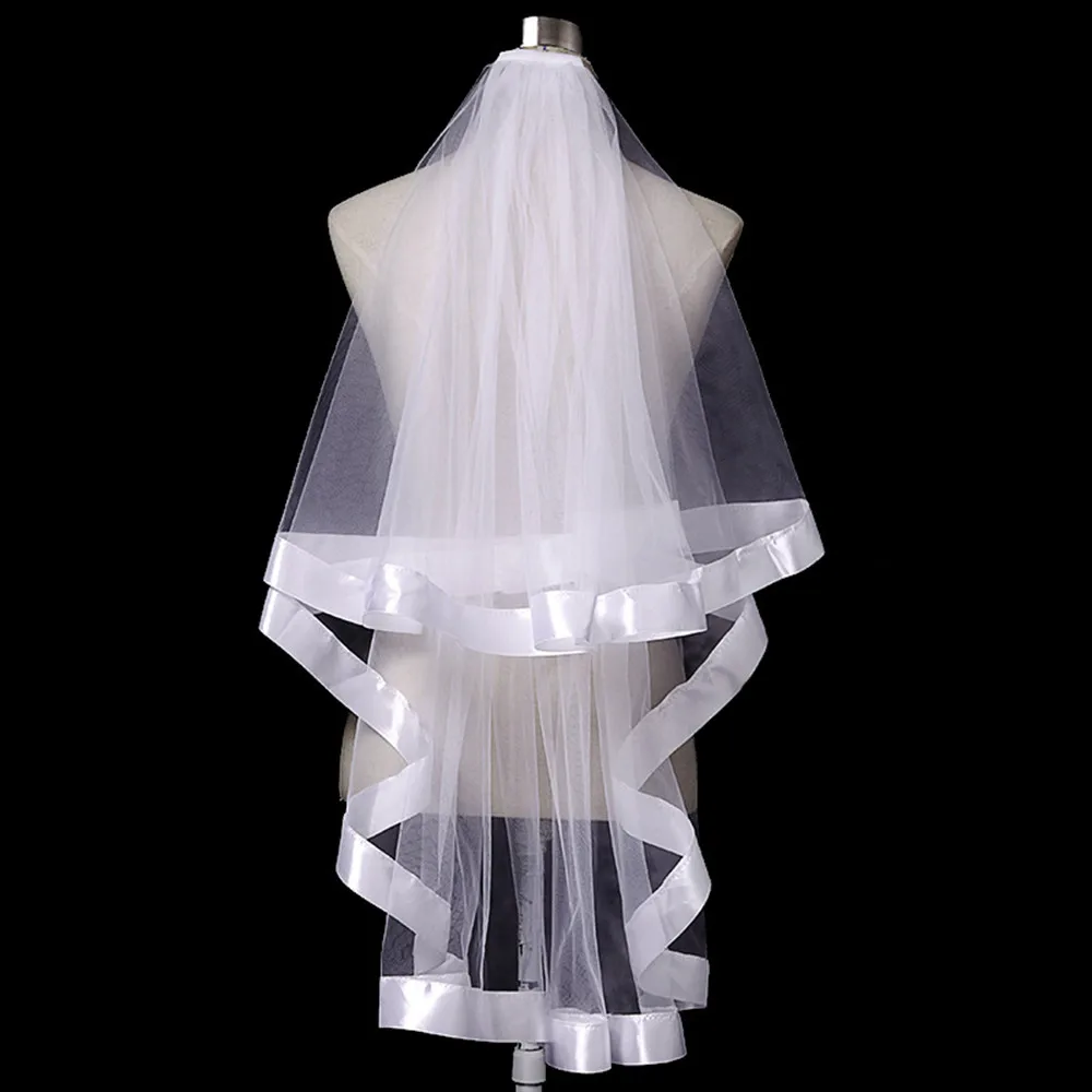 

HONGFUYU Short Tulle Wedding Veils Two Layers Simple White Ivory Bridal Veil for Bride with Comb Marriage Wedding Accessories