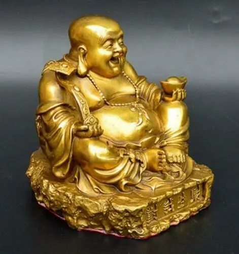 Китайский буддизм латунь ru yi счастливый смех Maitreya Будда счастливая статуя | Дом и