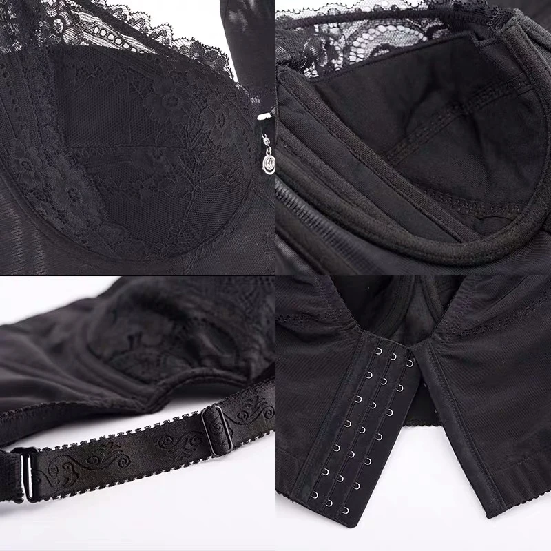 Women's Full Coverage Underwired Non Padding Breathable Balconette Sheer Floral Lace Bra Plus Size 34-46 B C D E F G H I J