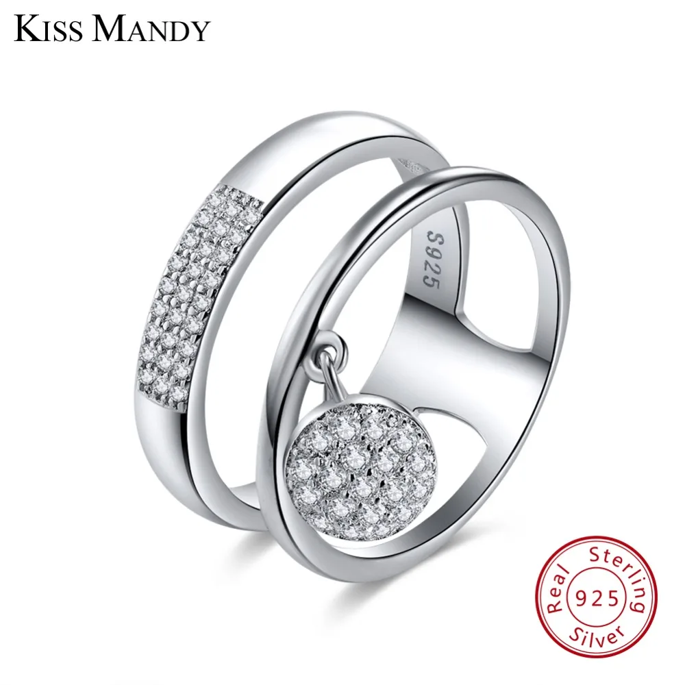 KISS MANDY,, натуральная 925 пробы, серебряные женские кольца, AAA, блестящий кубический циркон, проложенный, установка, Женские Ювелирные изделия для вечеринки KSR54