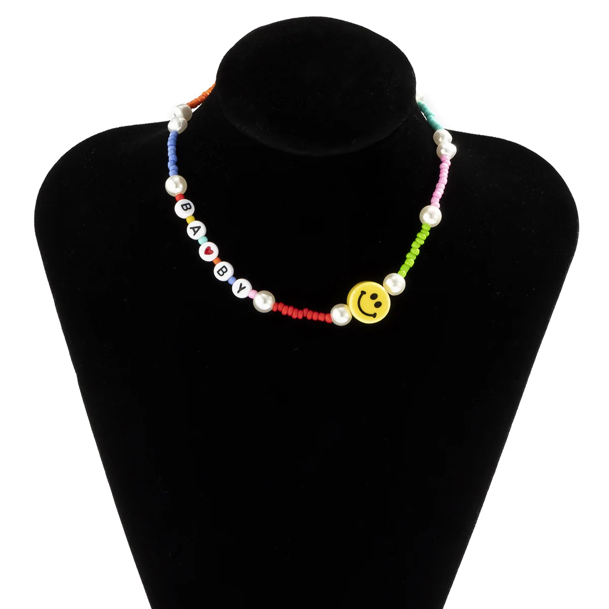

Korean Ethnic Imitation Pearl Choker Necklace For Women Multicolor Acrylic Beads Cute Sweet Girls Smile Face Necklace Jewelry