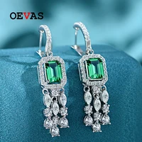 oevas 100 925 sterling silver 68mm emerald high carbon diamond drop earrings for women sparkling party wedding fine jewelry
