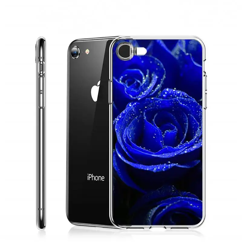 

Beautiful flowers Blue rose pattern Phone Case Transparent for iPhone 6 7 8 11 12 s mini pro X XS XR MAX Plus