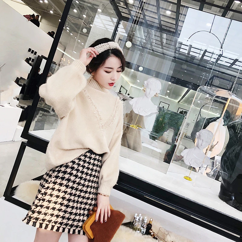 

Women Knitted Solid Sweater Loose Pullovers Turtleneck Long Sleeve Female Regular Shirt L0851087