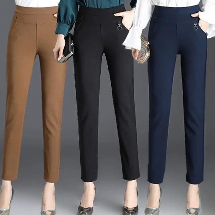 

Женские прямые брюки среднего возраста, повседневные свободные элегантные однотонные брюки 5XL с эластичным поясом, A57, весна-лето 2020