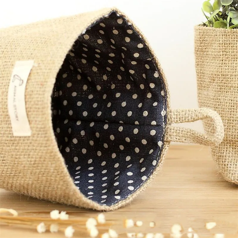 Подвесной хлопковый льняной горшок Корзина Zakka цветочный полосатый Настольный