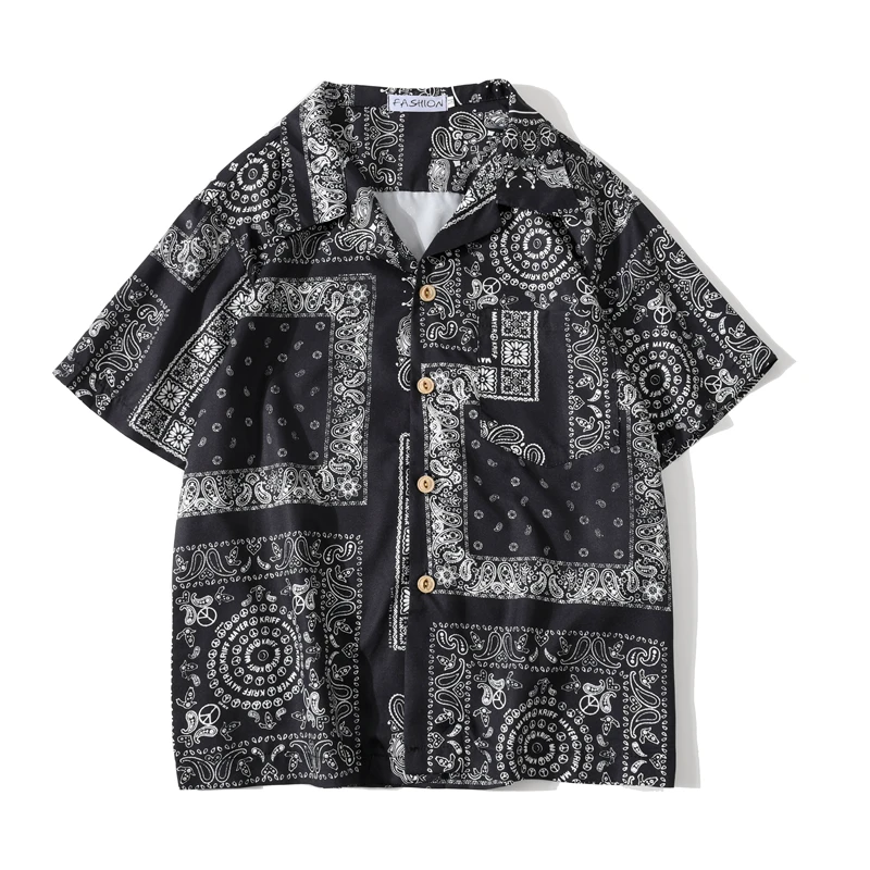 

Summer Men's Printed Shirt Loose Large Size Lapel Single-Breasted Retro Casual Beach Vacation Top