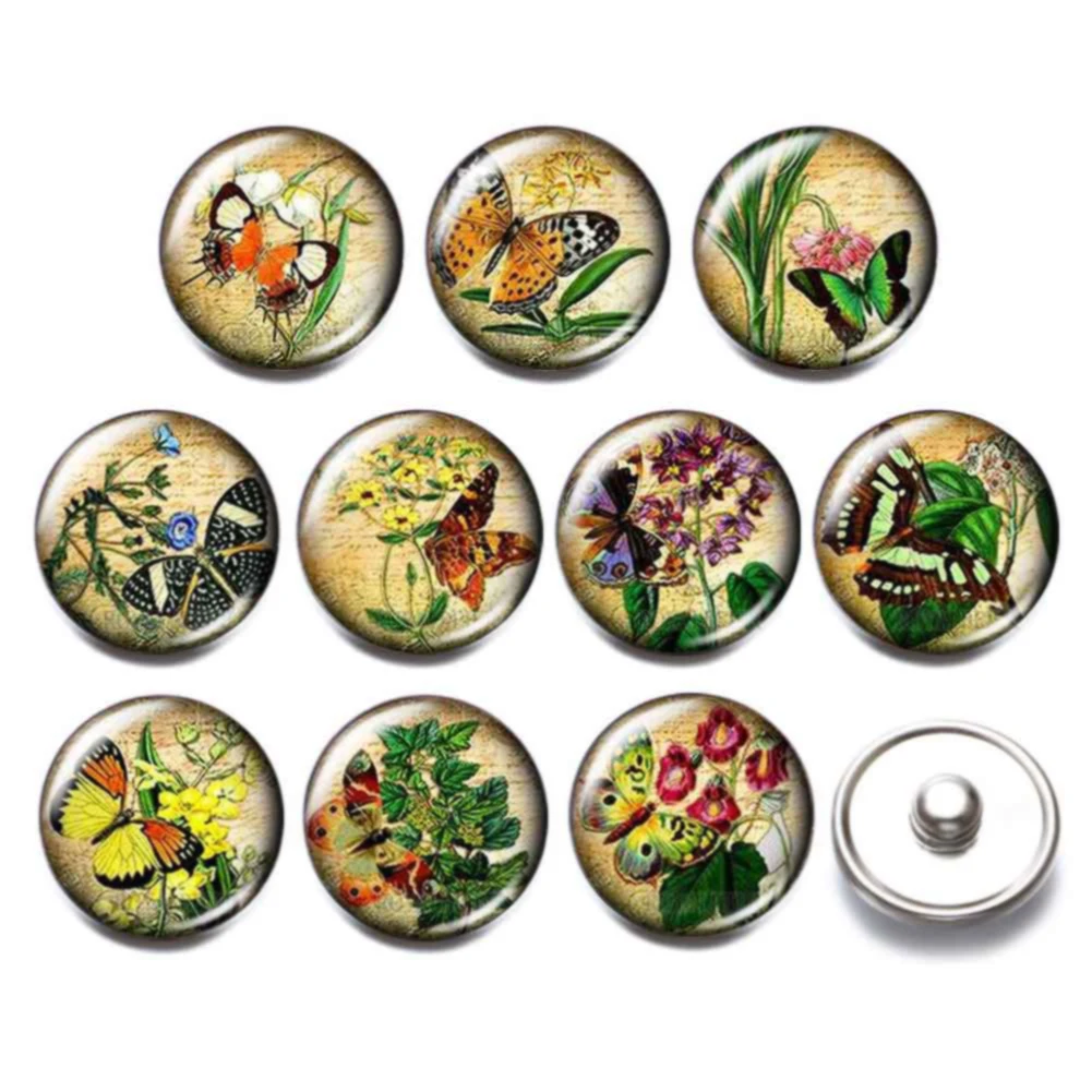 Новинка 10 шт./лот Бабочка любовь цветок 18 мм стеклянная кнопка сделай сам